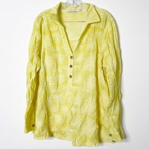 Soft Surroundings Embroidered Yellow Tie Dye  Button Up Top Size 2x